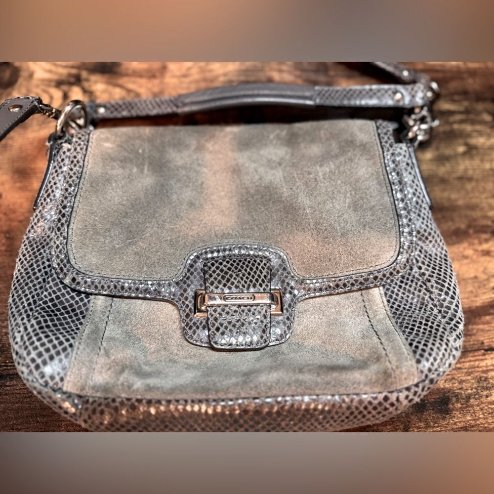 Coach Taylor Suede Leather Front Flap Crossbody Bag Graphite Gray Classic